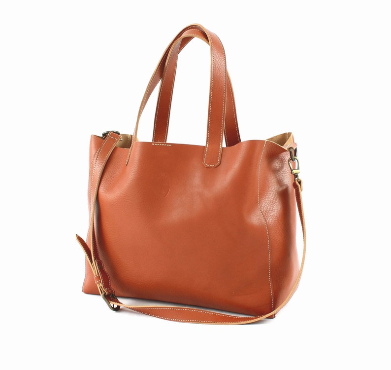 BORSA TOTE in PELLE cognac, regalo per lei, Borsa grande, Borse donna, Borse e borsette immagine 1