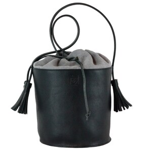 Black LEATHER bucket BAG for Woman - Handmade in Italy