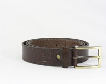 Cintura in CUOIO color TESTA di MORO, con cuciture laterali, alta 3,5 cm