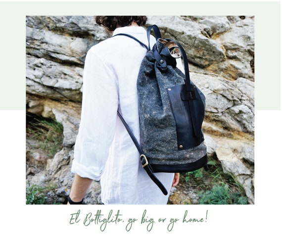 ZAINO da viaggio in PELLE nero e tessuto leggero e pratico | Etsy Italia