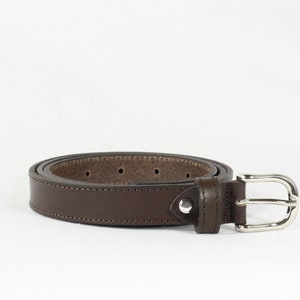 Men&#39;s dark brown LEATHER classic BELT for men, with seams, 2,5 cm