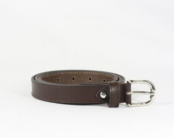 Men's dark brown LEATHER classic BELT for men, with seams, 2,5 cm