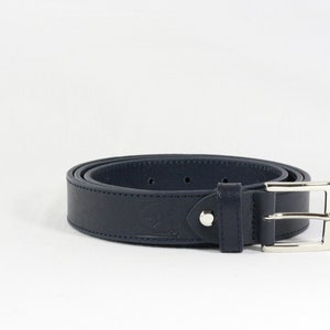 Men&#39;s BLUE LEATHER classic BELT for men, with seams, 3 cm