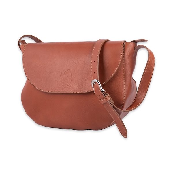 Cognac Leather CROSSBODY BAG, handmade in Italy