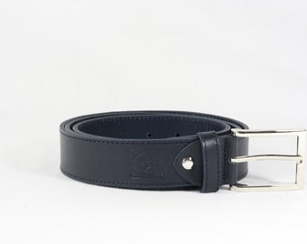 Cintura in CUOIO color BLU, con cuciture laterali, alta 3,5 cm