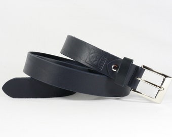 Cintura in CUOIO colore BLU, liscia senza cuciture, alta 3 cm