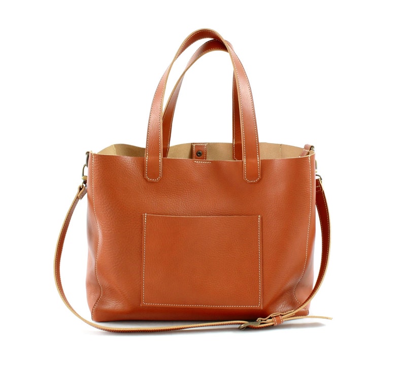 BORSA TOTE in PELLE cognac, regalo per lei, Borsa grande, Borse donna, Borse e borsette immagine 2