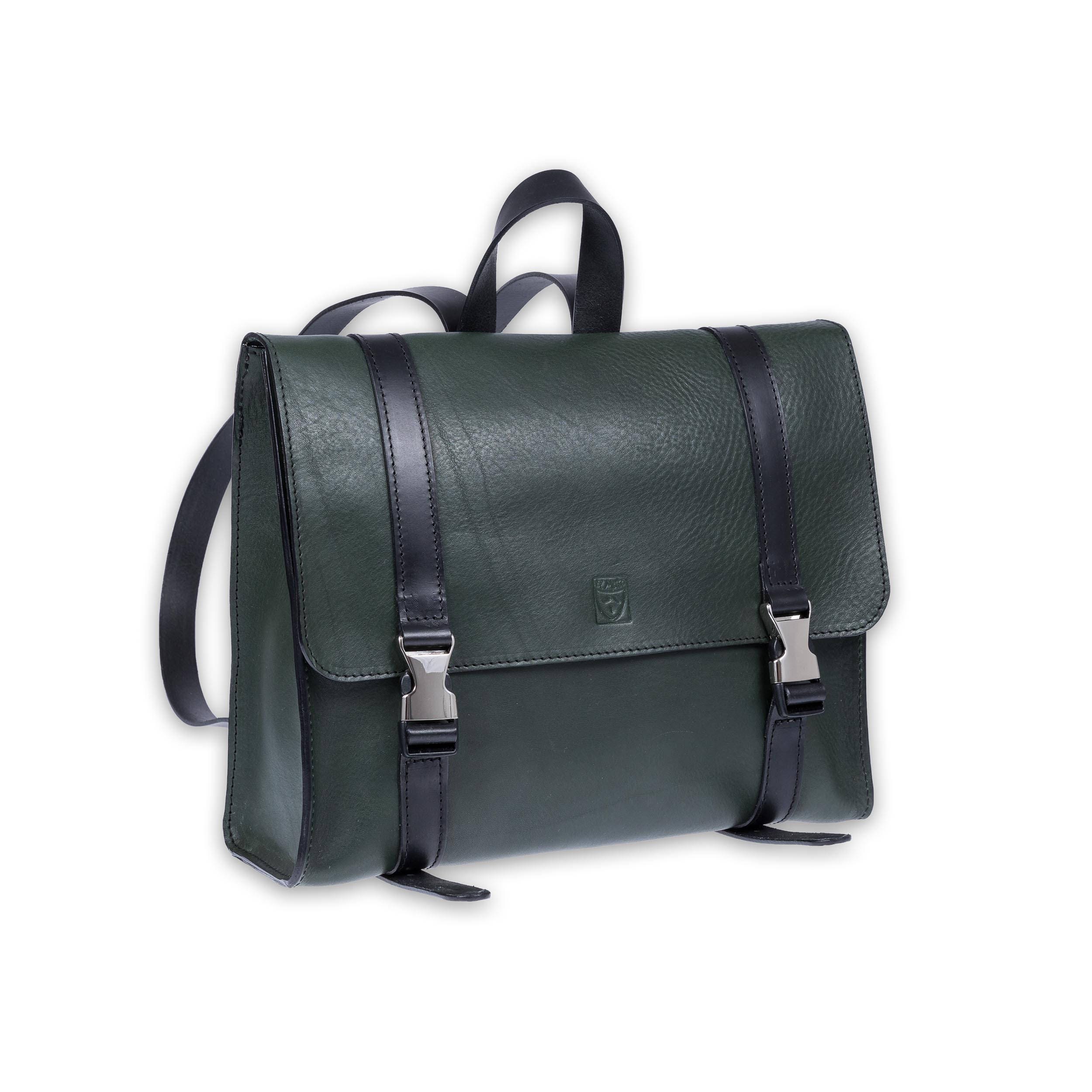 Green Leather Laptop Backpack Work Book Bag 