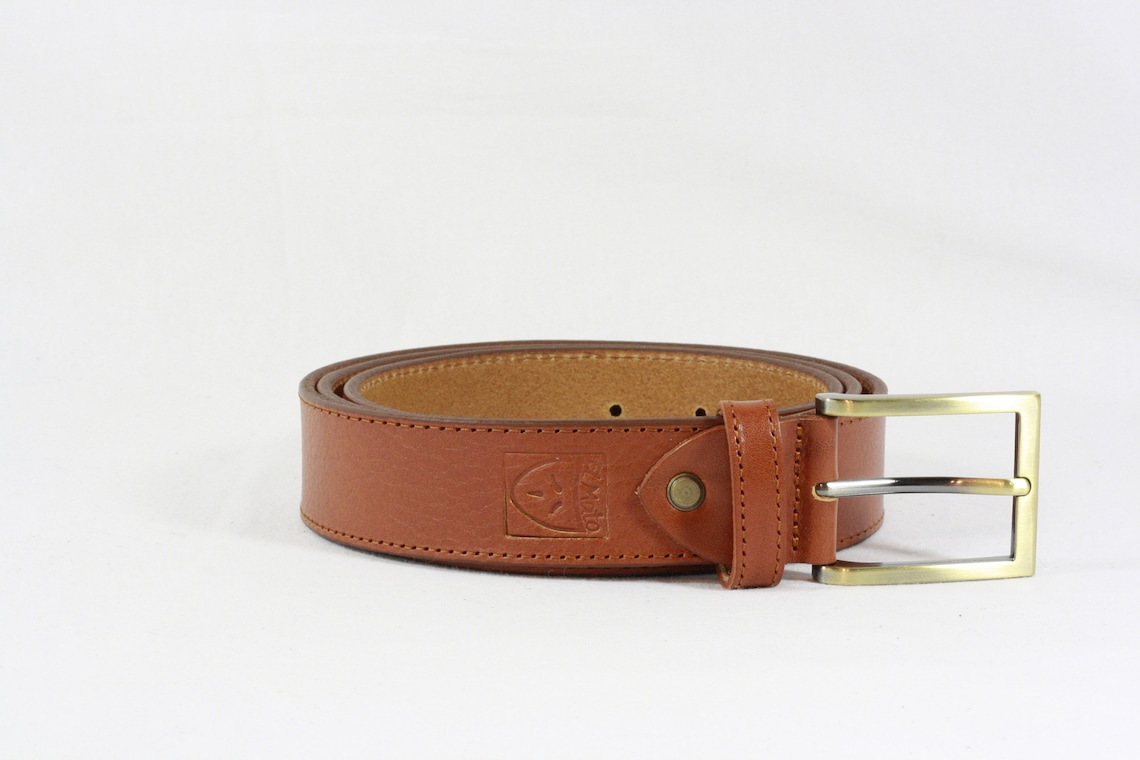 Men's COGNAC LEATHER Classic BELT for Men With Seams 35 Etsy