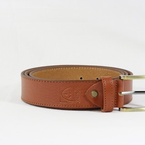 Men&#39;s COGNAC LEATHER classic BELT for men, with seams, 3,5 cm