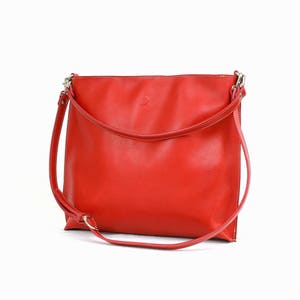 Red LEATHER SHOULDER BAG, handmade image 6