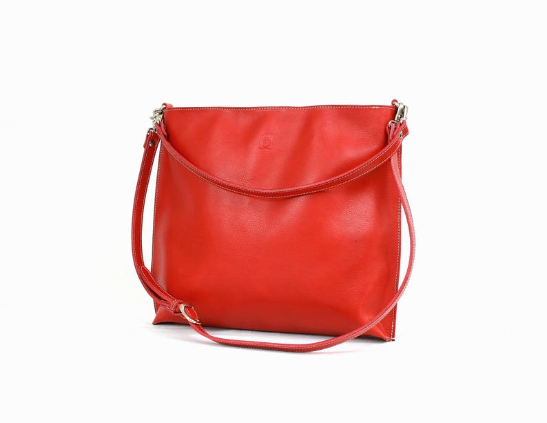 Red LEATHER SHOULDER BAG, handmade image 6