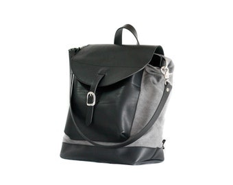 Black Leather Backpack 2 in 1, perfect gift for her