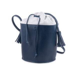 BLUE LEATHER bucket BAG for Woman