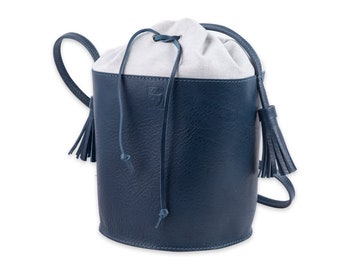 BLUE LEATHER bucket BAG for Woman