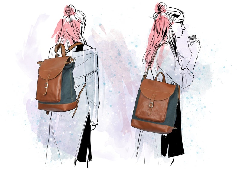 Woman backpack Leather bag Diaper black bag Shoulder bag Tote Leather Backpack 2 in 1 Bags and purses Crossbody bag Backpack purse