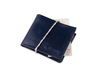 MENS Full grain blue LEATHER WALLET, handmade in Italy