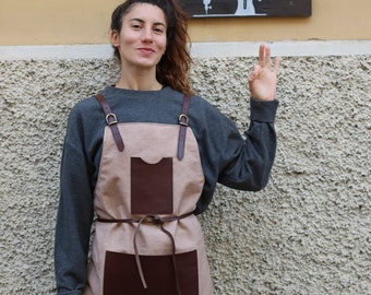 Handmade full grain LEATHER and CANVAS APRON