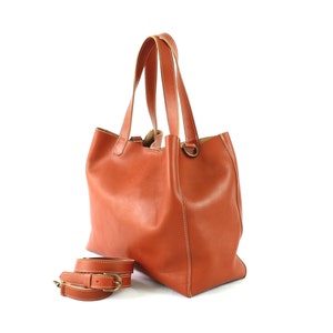 BORSA TOTE in PELLE cognac, regalo per lei, Borsa grande, Borse donna, Borse e borsette immagine 3