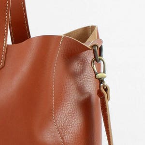 BORSA TOTE in PELLE cognac, regalo per lei, Borsa grande, Borse donna, Borse e borsette immagine 8