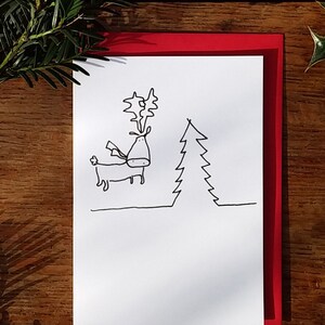 Rein Dears -Cartoline di Natale carine- PACCHETTO assortito- Illustrato- Minimal-Renna--Disegnato a mano-Cartone animato