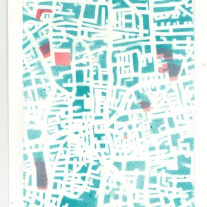 Urban East London-Handgemacht, Original Kunstdruck-Hand-schabloniert- Abstrakte Karte