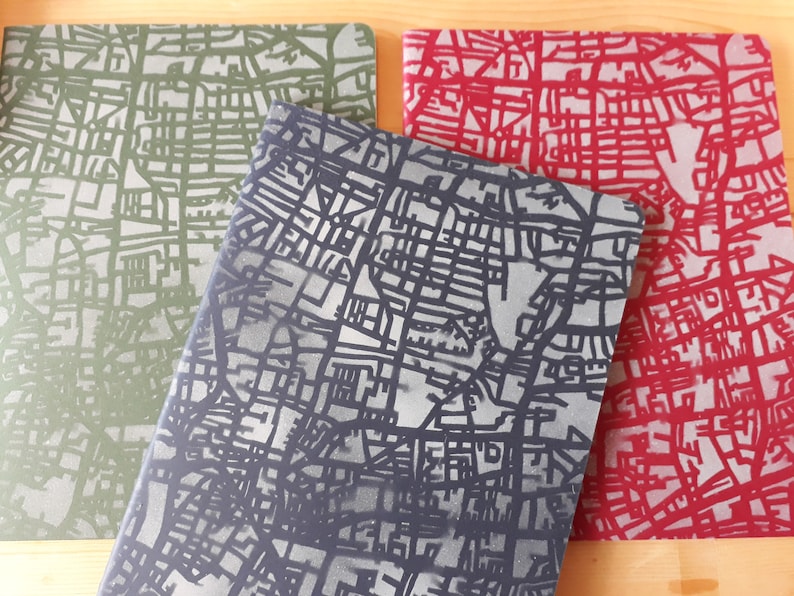 Map Designs Notebook Urban Map Handprinted Moleskine Notebook- City Map -hand Stencilled ...