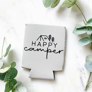 Happy Camper Can Cooler | Multiple Colors Available | Lettering Color Options