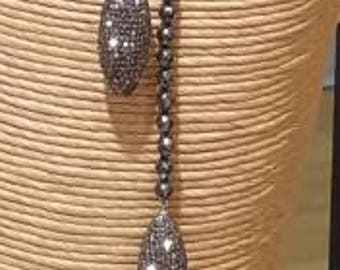 Long Hematite Beaded Pave Crystal Lariat