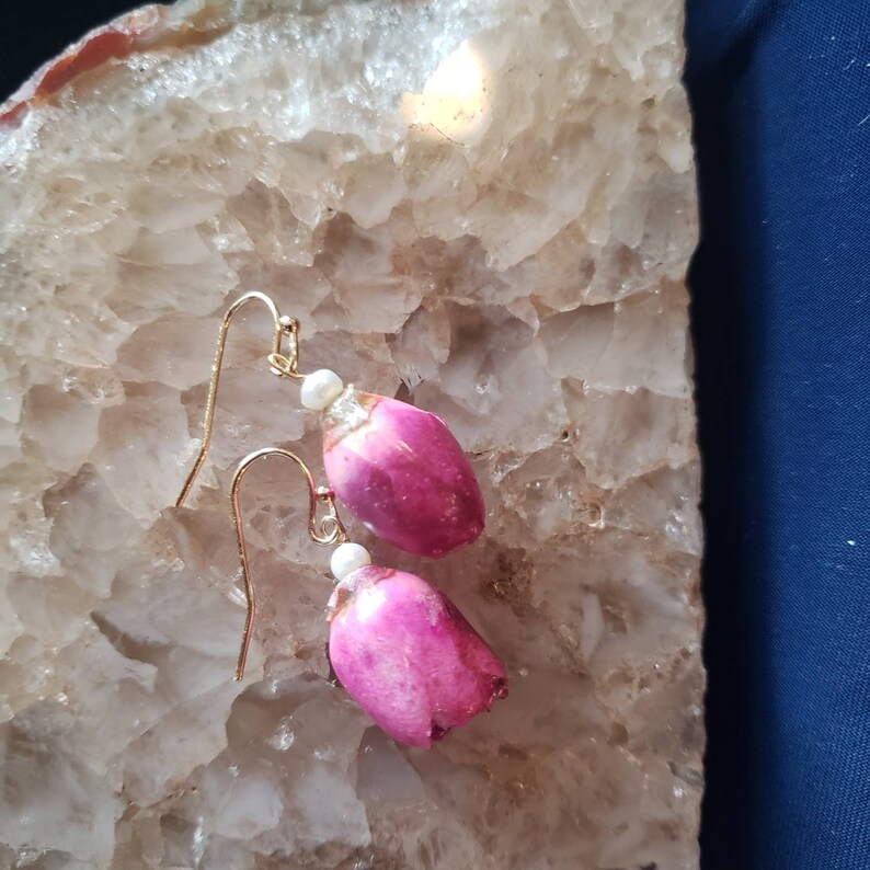 Natural Rose Floral Theme Earrings Real flower earrings Rosebud Earrings