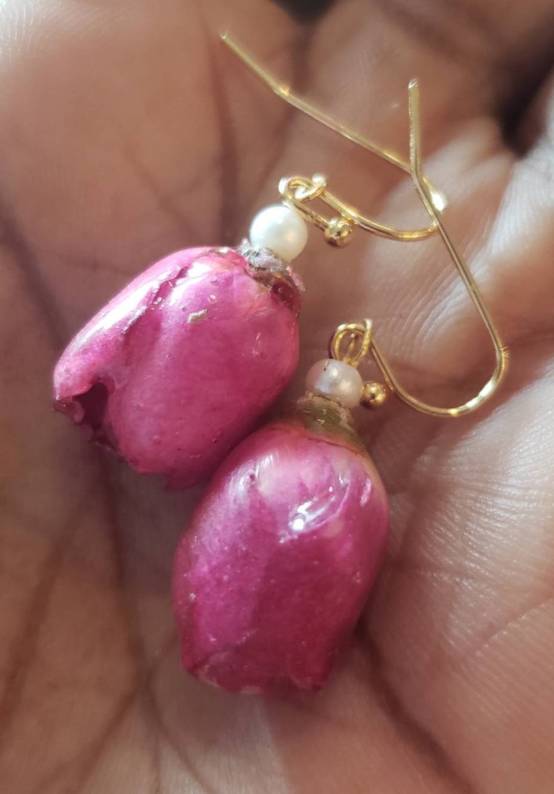 Natural Rose Floral Theme Earrings Real flower earrings Rosebud Earrings