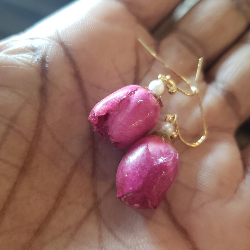 Natural Rose Floral Theme Earrings Real flower earrings Rosebud Earrings