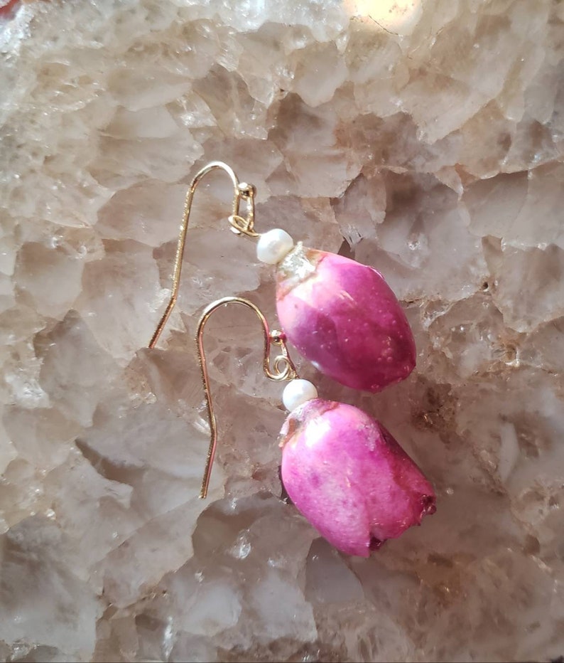 Natural Rose Floral Theme Earrings Real flower earrings Rosebud Earrings
