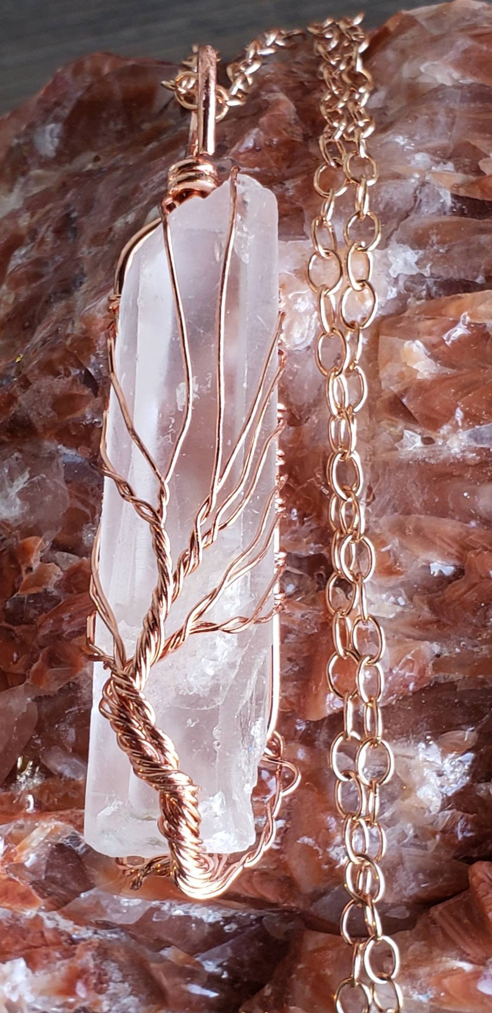 Tree of Life natural stone Quartz Necklace Pendant Rock Etsy