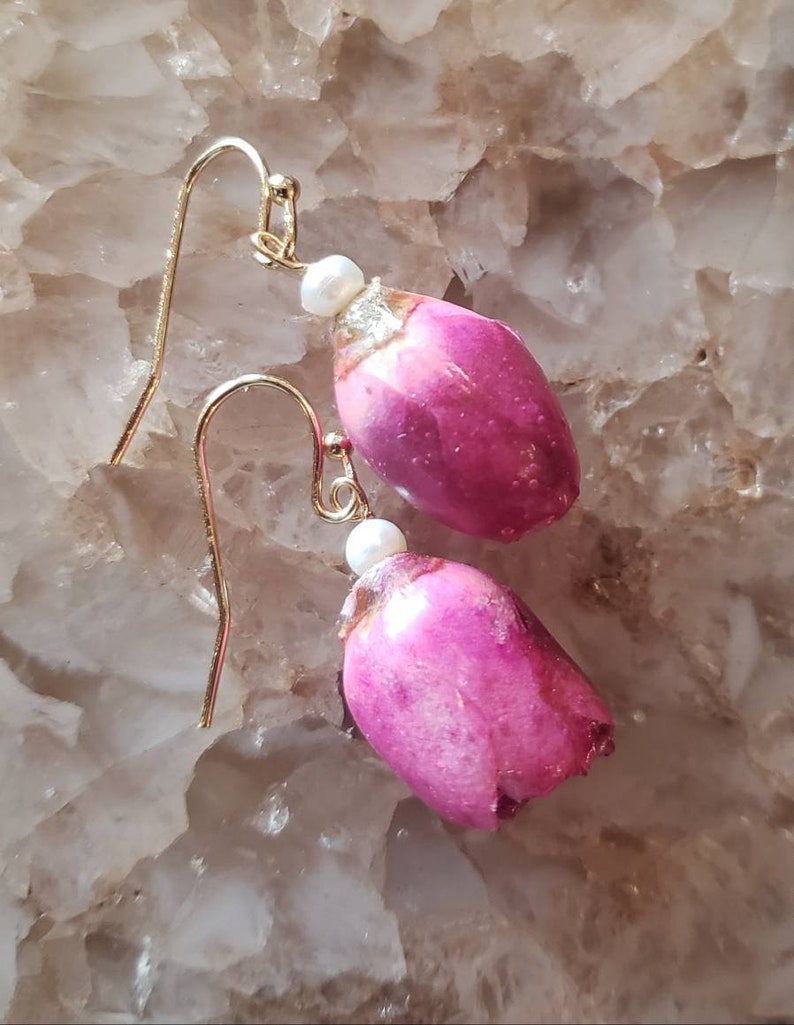 Natural Rose Floral Theme Earrings Real flower earrings Rosebud Earrings