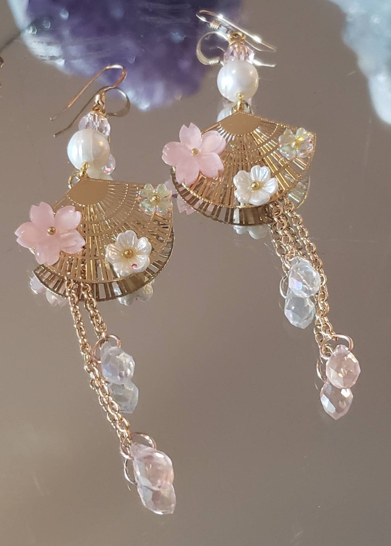 Fan Shape dangle earrings Gold fan dangle drop earrings Etsy