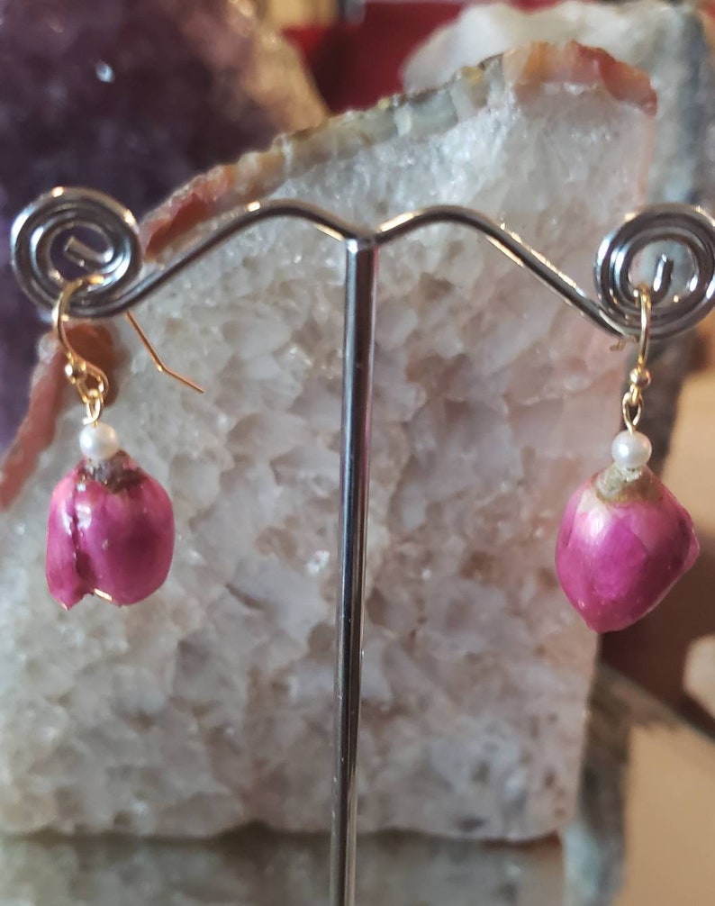 Natural Rose Floral Theme Earrings Real flower earrings Rosebud Earrings