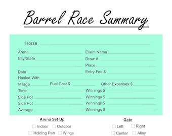 Barrel Racing Summary Template – Digital Download for Tracking Results, Expenses & More