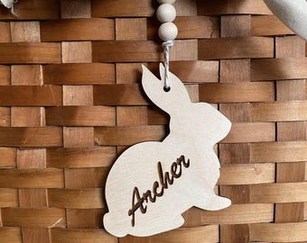 Tag Personalized Bunny Easter Basket Tag | Custom Name Tag | Birch Wood Easter Tag | Kids Easter Basket Tag