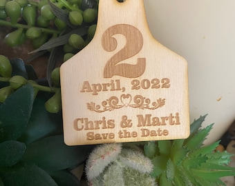 Western Cowboy & Cowgirl Wedding Save the Date – Birch Wood Cow Tag Magnet