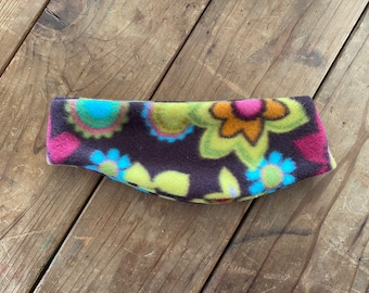 Fleece hippie chick brown with floral ear warmer headband