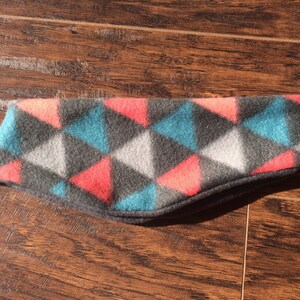 Fleece Gray, salmon and turquoise triangle ear warmer headband