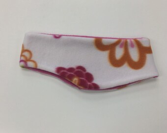 Fleece Pink and white floral ear warmer headband