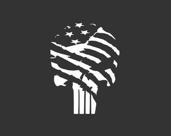 Punisher Skull with US Flag Vinyl Decal – Customizable Size & Color for vehicles and More