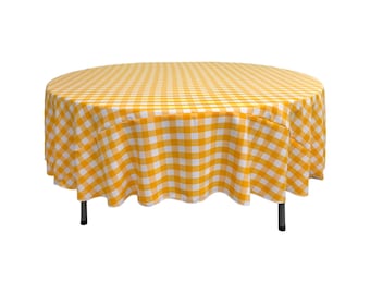 72" Round Polyester Checkered Table Linens . Made in the USA