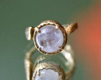 Leaf & Moonstone "Selene" Ring, Moonstone Statement Ring, Ready to Ship Moonstone Solitaire Ring, Moonstone Simple Ring