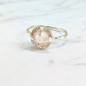 Rose quartz silver solitaire ring-Rose cut rose quartz silver ring, dainty silver rose quartz ring, healing stone ring image 6