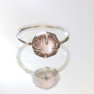 Rose quartz silver solitaire ring-Rose cut rose quartz silver ring, dainty silver rose quartz ring, healing stone ring image 3
