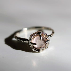 Rose quartz silver solitaire ring-Rose cut rose quartz silver ring, dainty silver rose quartz ring, healing stone ring image 1