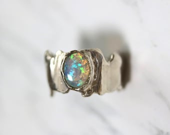 Map of Opal Ring, Ready to Ship Opal Silver Statement Ring, Chunky Silver Ring with genuine Opal